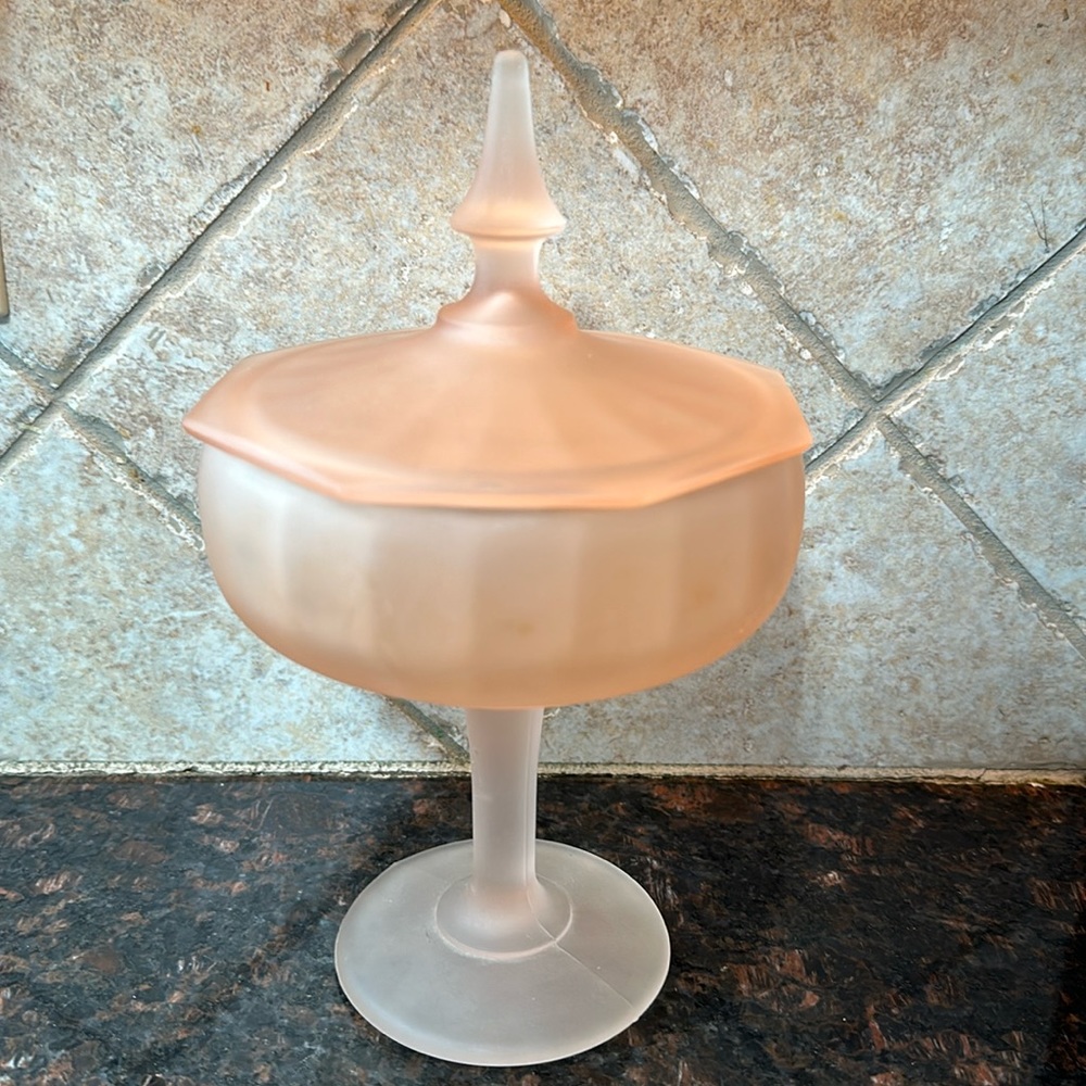 Vintage Pink glass covered bowl.